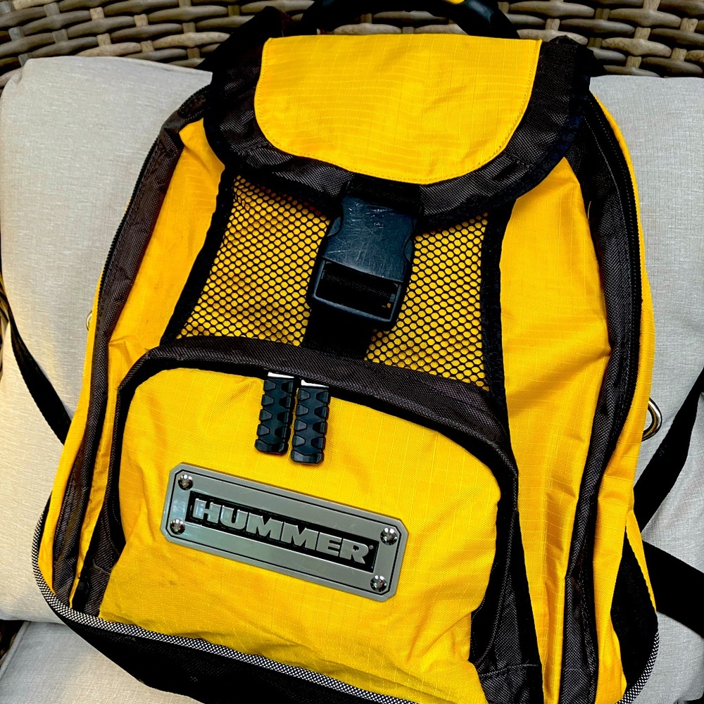 RARE vintage HUMMER backpack. Heavyduty yellow trimmed in black. Sturdy handle.